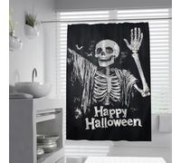 Black White Skeleton Shower Curtain Happy Halloween Bathtub Bath 120x180cm