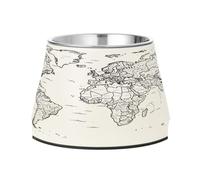 Black - White Sketch World Map Wallpaper Bowls for Dogs Enhanced Stainless Steel Pets Water Bowl for Dogs Cats Rabbits Birds Comfort Feeding