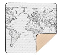 Black - White Sketch World Map Wallpaper Large Non-Slip Baby Playmat for Floor Portable Tummy Time Activity Mat for Newborns Babies Infants Toddlers, 50'' x 50''