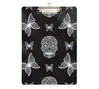 Black White Skull Butterfly Clipboard Acrylic Cute Clipboard Standard A4 Letter Size Clipboards, 12.5 x 9 Inches Silver Clip