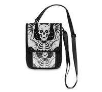 Black White Skull Constellation Travel Wallet Passport Holder Travel pouching Slim Lightweight Crossbody Bag with Adjustable Strap