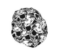 Black White Skull Shower Cap Women Waterproof Reusable PEVA Lining Adjustable Double ProtectionElastic Bath Hat for All long Hair