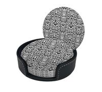 Black White Snake Skin Coasters Set Of 6 For Drinks With Holder, Classy And Simple Coasters For Coffee Table, Great Housewarming Gifts