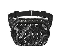 Black White Snake Skin pattern print Fanny Pack Purse with Adjustable Strap Square Double Layer Waist Bag Belt Unisex Everywhere