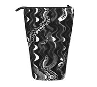Black White Snake Skin Pattern Print Standing Pencil Case Telescopic Pencil Bag Pop Up Pencil Pouch Pen Pouch Makeup Cosmetics Bag