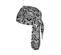 Black White Snake Skin Print Cycling Skull Cover Moisture Wicking Headwrap Under Helmet Tie Back Modern Beanie 22-24 In