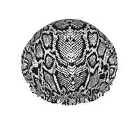 Black White Snake Skin Print Premium Double Layer Shower Cap For Women With Reusable Shower Cap For Hair - Waterproof Plastic Cap - Shower Caps For Long, Short And Curly Hairs
