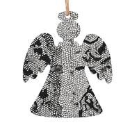 Black White Snake Skin Printed Angel Shape Christmas Tree Pendants 2 Pcs, Lanyards Home Holiday Xmas New Year Party Decorations