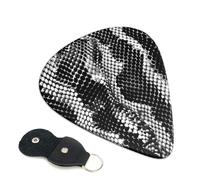 Black White Snake Skin Printed Guitar Picks, 6 Pack with Leather Keychain Pick Holder - 0.46mm, 0.71mm, 0.96mm Assorted Thickness for Acoustic Ukulele, Electric Guitar, Acoustic Guitar, Bass