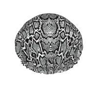 Black White Snake Skin Printed Reusable Bathing Cap, Dual Layer Hair Cover For Long Thick Hair, 10.6in Headgear