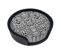 Black White Snake Skin Printed,Set of 6 Round Coasters, Pu Leather Drinks Coasters with Holder for Home Office Kitchen