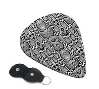 Black White Snake Skin Set Of 6 Guitar Plectrums For Acoustic Guitar, Electric Guitar, Bass, Ukulele - Thin, Medium And Thick.