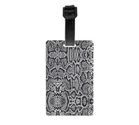Black White Snakeskin Print Luggage Tag with Full Back Privacy Cover - ID Label for Suitcases, Handbags, and Backpacks
