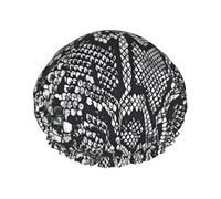 Black White Snakeskin Print Shower Cap for Women & Men - Reusable, Double Layer, Breathable, Hair Bath Cap L