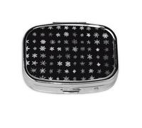 (Black & White Snow) Square Pill Box with 2 Compartment Small Pill Organizer Portable Pill Case Vitamin Containers, Travel Essentials 5.5x4x1.8 cm
