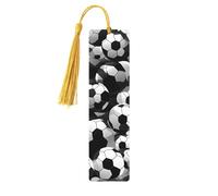 Black White Soccer Ball 5 Pc Artistic Bookmark Set for Women, Tassel Wooden Bookmarks Study Supplies