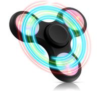 (black White) Solid Metal Led Light Up Fidget Spinner - Reusable Party Favor With Ample Light Show - Noise Free Hand Sensory Toy With Battery Backup - Stress Anxiet