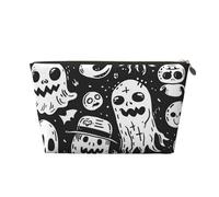 Black White Spooky Ghosts Makeup Bag, Cosmetic Bags Travel Toiletry Bag Make Up Bag for Women, Leather Makeup Bag Organizer, Cute Makeup Pouch Gold