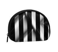 Black & White Stripe art Printed Mini Shell-Shaped Coin Purse Zipper Pouch Change Holder Wallet For Men Women
