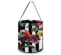 Black White Stripe Bird Parrot Halloween Candy Buckets Gift Bags Tote Buckets with Handle for Party Supplies