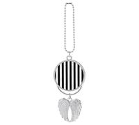 Black & White Stripe Car Pendant, Rear View Mirror Hanging Ornament, Auto Decor for Rearview Mirror, Keychain Silver-Style