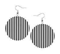 Black & White Stripe Cute Girls Leather Round Earrings, Printed Elegant Patterns For Women Earrings, Christmas, Valentine'S Day, Birthday Gift For Wife And Girlfriend. Diameter 4.5cm