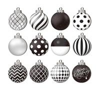 Black & White Stripe Dot Hanging Wooden Ball Ornaments - 2D Flat Baubles for Christmas Tree - 12 Days of Christmas Ornaments for Holidays Decoration
