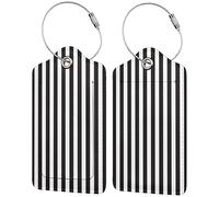 Black & White Stripe Leather Luggage Tag, Eaiser to Identify Id Labels with Stainless Steel Ring Privacy Cover