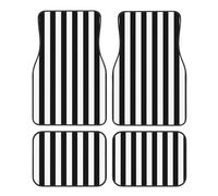 Black & White Stripe Print Car Foot Mat Four-Piece Set Full Set With Non-Slip Rubber Backing
