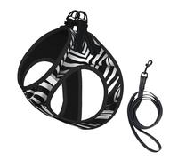 Black & White Stripe Print Dog Harness Leash Set Reflective Pet Harness Puppy Vest Suitable Dogs Cats Small Breeds
