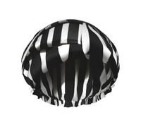 Black & White Stripe Print Shower Cap, Shower Cap for Women Reusable, Waterproof Bath Cap,Quick Drying Bath Hair Cap