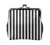 Black & White Stripe Printed Coin Purse For Women Wallet Bag Pu Leather Change Pouch Kiss-Lock Vintage Pouch, Black & White Stripe, One Size, Vintage