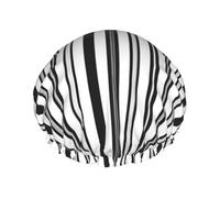 Black & White Stripe Printed Double Layer Lined Shower Cap,Shower Caps For Women Reusable
