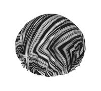 Black & White Stripe Reusable Shower Cap for Women, Double Waterproof Layers Bath Hat, Hair Treatment Essentials