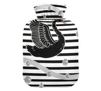 Black White Stripe Silver Swan hot Water Bottles with Soft Cover, 2L Water Bags for Arthritis
