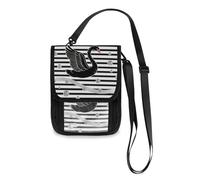 Black White Stripe Silver Swan Travel Wallet Passport Holder Neck Wallet Slim Lightweight Crossbody Bag with Adjustable Strap