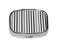 (Black & White Stripe) Square Pill Box with 2 Compartment Small Pill Organizer Portable Pill Case Vitamin Containers, Travel Essentials 5.5x4x1.8 cm