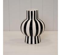 Black & White Striped Ceramic Glazed Flower Display Vases (Round Vase)