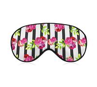 Black White Striped Floral Flower Sleep Masks Eye Cover Blackout with Adjustable Elastic Strap Night Blindfold for Women Men Yoga Travel Nap