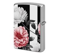 Black White Striped Flowers Lighter Case Metal Protective Cover with Double-Sided Art Design, Cool Lighters Pouch Shockproof Lighter Cover for Men Women Gifts, Lighters Not Included