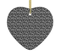 Black White Striped Flowers Print Heart-Shaped Ceramic Christmas Ornament Festive Ornaments Holiday Xmas Tree Decor