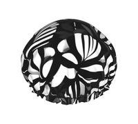 Black White Striped Flowers Print Shower Cap, Shower Cap for Women Reusable, Waterproof Bath Cap,Quick Drying Bath Hair Cap