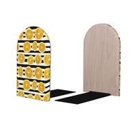 Black White Striped Lemon A Print BookEnds 1 Pair, Decorative Bookends for Heavy Books, Wood Book Ends for Shelves, Book Organizer for Home Desk Office Supplies