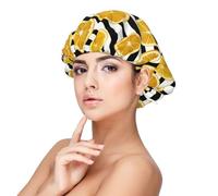 Black White Striped Lemon A Print Satin Silk Bonnet for Sleeping Women, Adjustable Double Layer Satin Hair Bonnet Night Sleep Cap for Curly Hair