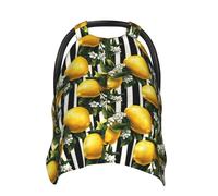 Black White Striped Lemons Print A Baby Car Seat Covers, Breathable Nursing Cover Breastfeeding Cover, Stroller Covers, Multi-use Infant Carseat Canopy, Baby Boys Girls Newborn Essentials