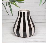 Black & White Striped Tall Or Round Ceramic Glazed Flower Vases (24797) - Round