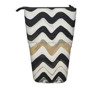 Black White Stripes Printed Pencil Case Standing Telescopic Pen Holder for Cosmetics Pouch Makeup Office Bag