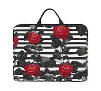 Black White Stripes Red Rose Flowers Basics Laptop Carrying,16.5 Inch Bag for Laptop/Notebook/Tablet, Waterproof Briefcase Cover
