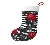 Black White Stripes Red Rose Flowers Christmas Stocking, Candy Gift Bags, Hanging Stocking Ornament, Christmas Decorations