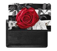 Black White Stripes Red Rose Flowers Passport Holder Cover Passport Cover Protector Essentials with Credit Card Slots Slim Travel Wallet Covers Documents Organizer Protector for Man&Women